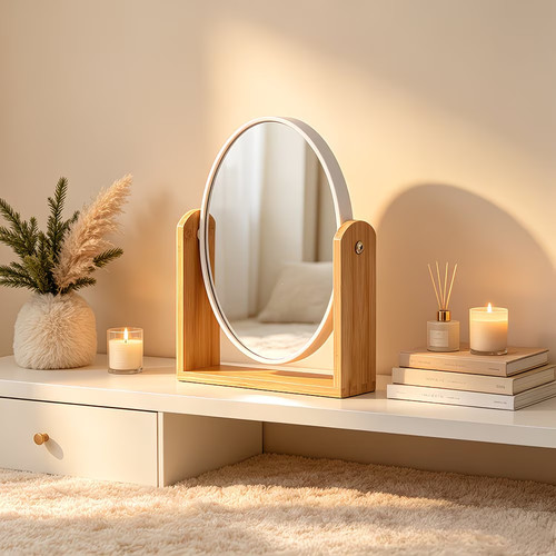 Wooden makeup mirror double - makeup,