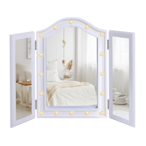 Homcom lighted tri fold vanity - homcom,