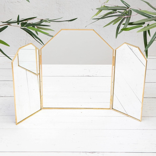 Gold triple tri fold vanity - triple, tri-fold