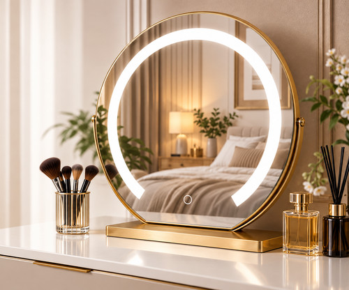 Gold round dressing table - gold,